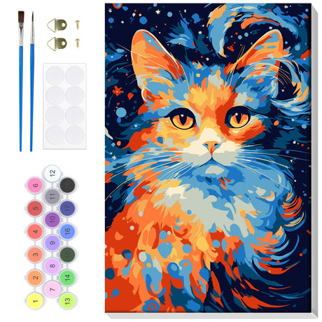 Bowetile Cat Paint by Numbers for Adults Beginners Framed, Easy Adults' Paint-by-Number Kits, DIY Adult Paint by Number Kits on Canvas, Animals Acrylic Number Painting for Home Decor, 8x12in Bowetile