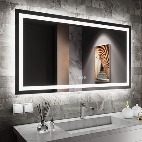Amorho LED Bathroom Mirror 55"x 30", Backlit + Front-Lighted Vanity Mirror, Dimmable Bathroom Mirrors for Wall, Anti-Fog, Memory, 3 Colors, Double LED Lights, Shatter-Proof, ETL Listed Amorho