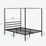 YITAHOME Canopy Bed Frame Metal Four Posters 14 Inch Platform with Built-in Headboard Strong Metal Slat Mattress Support, No Box Spring Needed, Black, Queen Size YITAHOME