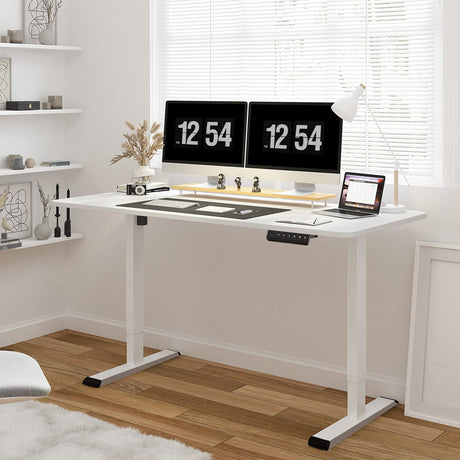 FLEXISPOT EN1 Large Electric Stand Up Desk 60 x 24 inch Whole-Piece Desktop Ergonomic Memory Controller Height Adjustable Standing Desk (White Frame FLEXISPOT