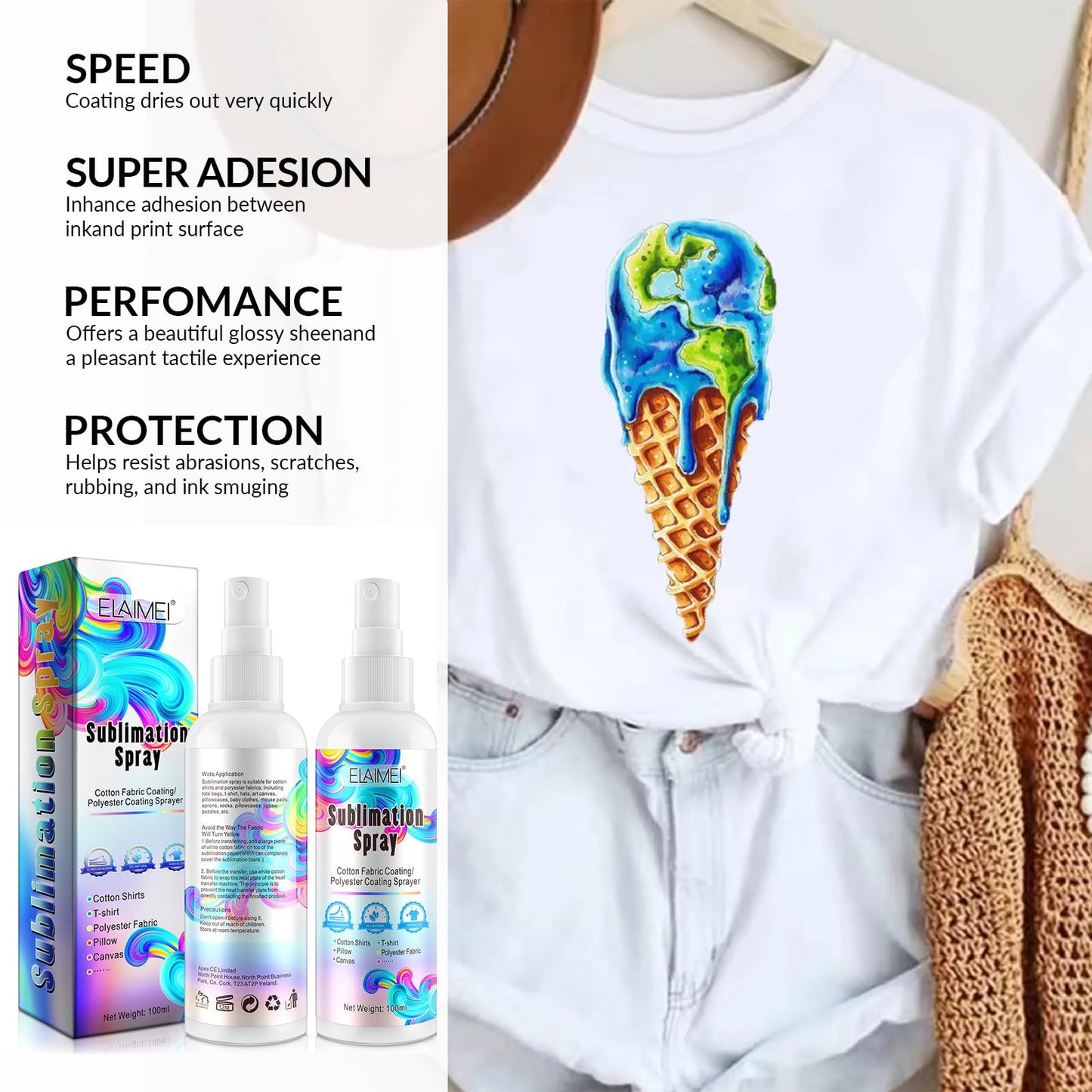 Vouchmind Upgrade Sublimation Spray, Sublimation Coating Spray for Cotton, T-Shirts,Polyester, Cartons, Canvas,Sublimation Paint Quick Dry, Super Adhesion, High Gloss & Vibrant Color, 2x100ml