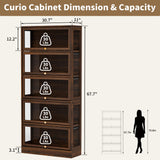 BONITURE Display Cabinet with Acrylic Glass Doors,5-Tiers Curio Cabinet with LED Lighting for Collectibles, Collectibles Toy Organizers Rack & Display Shelf Display Case Storage Cabinet, Walnut BONITURE