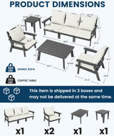 FOOWIN 7-Piece Patio Furniture Set, HDPE All-Weather Outdoor Conversation Set with Thick Cushions, Sectional Patio Sofa Furniture for Deck, Porch, Lawn, Garden, Grey Frame & White Cushion FOOWIN