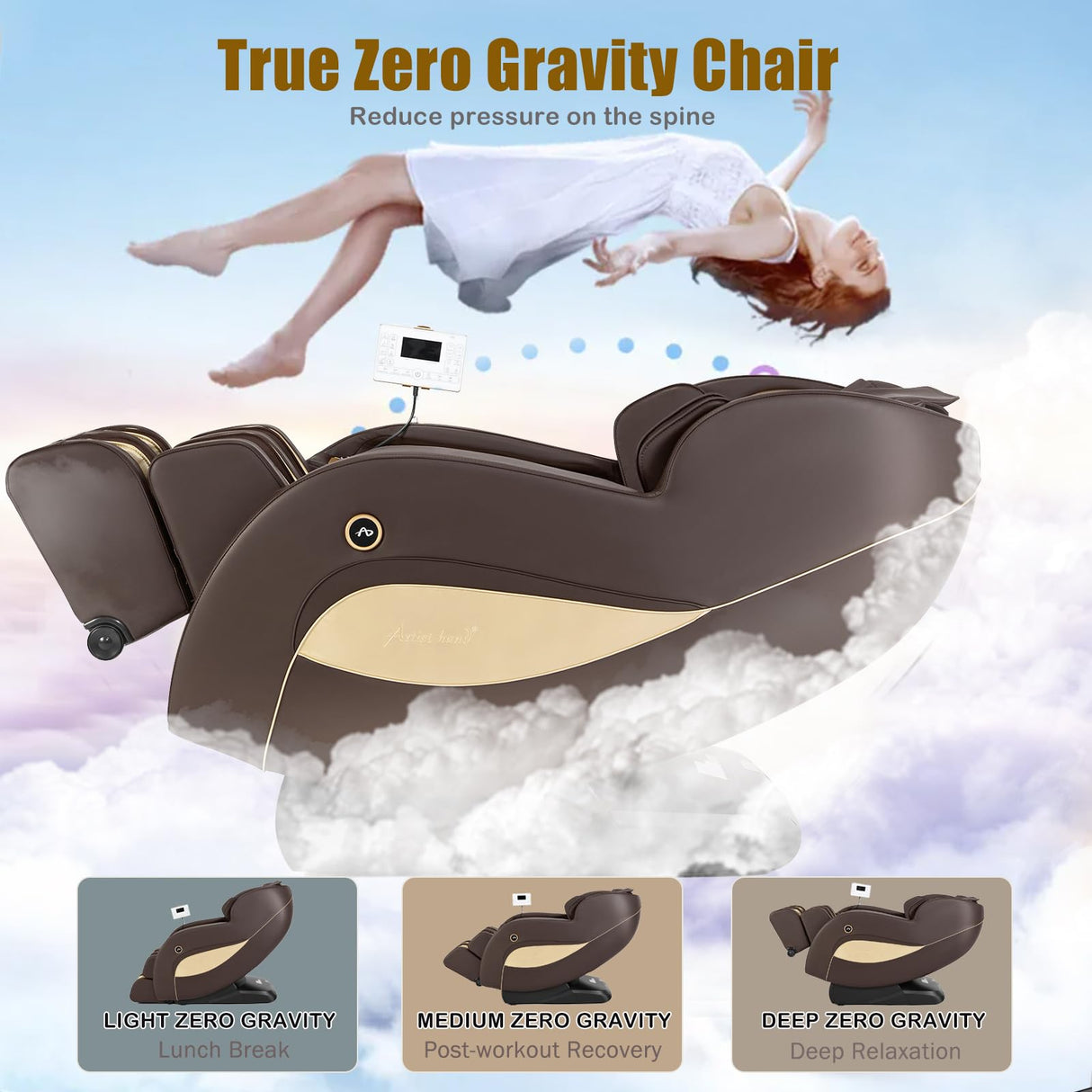Artist hand Massage Chair Full Body, Zero Gravity Massage Chair SL-Track Shiatsu Massage Recliner Chair with 12 Modes, Bluetooth Speakers, Body Scan, Heating, Foot Roller, AI Control, Airbags, Brown Artist hand