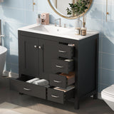 Harper & Bright Designs 36" Bathroom Vanity with Sink, Free Standing Single Basin Vanity Set with Two Doors and 5 Drawers, Solid Wood Bathroom Cabinet with Ceramic Basin for Bathroom, Black Harper & Bright Designs