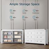 Dresser for Bedroom with 6 Drawers, Farmhouse Wood Chest of Drawers, Wide TV Stand Closet Storage Furniture with Metal Handle, Modern Clothes Organizer for Hallway, Living Room, Entryway, White Xixini