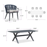 PURPLE LEAF 9 Pieces Outdoor Dining Set All Weather Wicker Patio Dining Set with Rectangular Aluminum Table and Modern Armrest Dining Chairs for Garden Deck Backyard Kitchen, Grey PURPLE LEAF