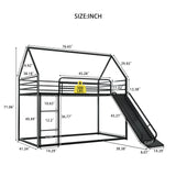 NKISHECK Twin Over Twin Bunk Bed with Slide, Junior House Low Bunk Bed Metal Bunkbeds with Ladder and Full-Length Guardrail for Girl, Boy, Floor Bunk Bed, No Box Spring Needed (Black) NKISHECK