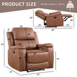 IOMOR Leather Recliner Chair, Manual Recliner Chair for Adults with Overstuffed Arms and Back, Single Sofa Recliner with Cup Holders for Living Room (1, Brown) IOMOR