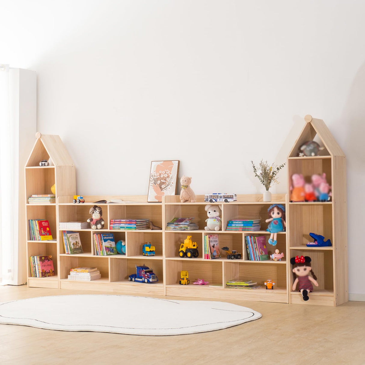 ChubanCraft 3-Tier 7-Compartment Wooden Storage Cabinet for Kids - Natural Finish Classroom Organizer ChubanCraft