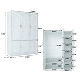 PHOYAL Armoire Wardrobe, 6 Woven Doors Storage Cabinet Wood and 8 Shelves Metal Handles for Tall Cabinet Closet Large Capacity Armoire Wardrobe Closet with Hanging Rod (White) PHOYAL