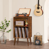 Lerliuo Record Player Stand, Brown Turntable Stand Holds up to 160 Albums, Mid-Century Vinyl Storage Cabinet Table with Solid Wood Legs, Record Player Holder Dispaly Shelf for Bedroom Living Room Lerliuo