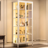 Lucky Monet 5-Tier Display Cabinet with 12 Color Lights & Glass Doors, 67" Lighted Curio Cabinet with Adjustable Shelves, Glass Metal Display Case for Collectibles Figures China (White) Lucky Monet