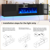 oneinmil 70" Floating TV Stand with 36" Electric Fireplace, Wall Mounted Fireplace Entertainment Center with Storage, Fire Place TV Console with, All Black oneinmil