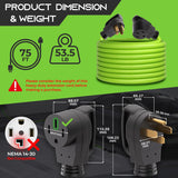 GEARit 50-Amp Extension Cord for RV and EV, 250-Volt, 4-Prong, Compatible with Tesla Model 3 Model Y Model X Model S, NEMA 14-50P to 14-50R 6/3, 8/1 STW AWG Gauge, Charging, Waterproof, 75 ft, Green GearIT