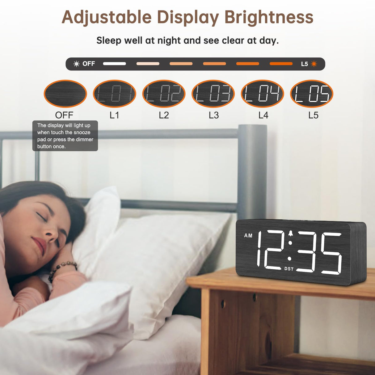 DreamSky Wooden Digital Alarm Clock for Bedroom - Desk Clocks for Living Room with Large Numbers, Dimmer, USB Port, Loud Alarm for Heavy Sleepers with Volume Control, DST, Wood Decor DreamSky