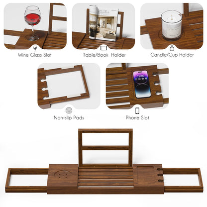 Teak Bathtub Tray, Bath Tray for Tub Bathroom Table Tray Expandable Wood Tub Tray for Bathtub, as Unique Housewarming, Holiday, Birthday Gifts