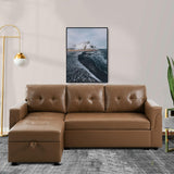 Naomi Home Jenny Sectional Sofa Sleeper with Storage Chaise, Tufted Pull Out Couch with Storage, Sectional Sofa Bed, L-Shaped Reversible Sleeper Sofa with Storage, Mocha,Air Leather Naomi Home
