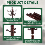 OIRUMIE Wood Coat Rack Stand, Wooden Coat Rack Freestanding with Sturdy Round Base, Coat Racks with 14 Hooks, Natural Birch Wood Entryway Coat Tree Hanger Stand Easy to Assemble OIRUMIE