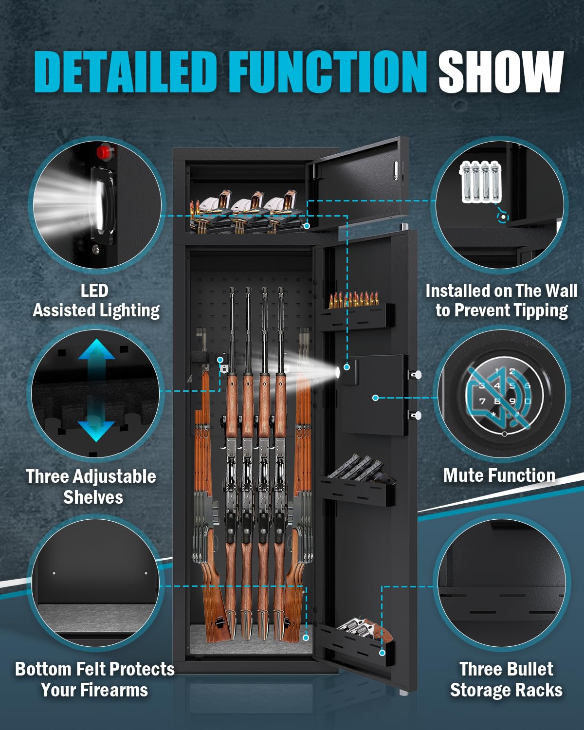 KAER 10-12 Gun Safe, Gun Safes for Rifles and Pistols, Large Gun Safe for Home Rifles and Shotguns, Gun Cabinet, Rifle Safe, Gun Safes & Cabinets, Quick Access Gun Safes with Adjustable Shelv - WoodArtSupply