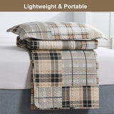 3-Piece Brown Plaid Bedspread Sets Quilts Queen Size Sets Plaid Quilts Bedding Sets Reversible Lightweight Stripe Coverlet Grid Bedding Patchwork Soft Quilt for Bed (90" x 90") CHESITY