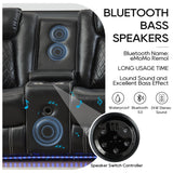 Power Recliner Sectional Sofa with Bass Speaker,Wireless Charger,Electric Reclining Sectional Sofa with 2 Faux Leather Recliner,LED Strip,Reading Light,Type-C USB Port,Cup Holder,Storage Console Black Comfort Stretch