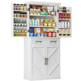 Tall Kitchen Pantry Cabinet with 8 Hanging Shelves, 71” Storage Cabinet with 2 Cabinets, a Large Drawer & Adjustable Shelves, Freestanding Pantry Cabinet for Kitchen, Dining Room, Living Room, White knoworld