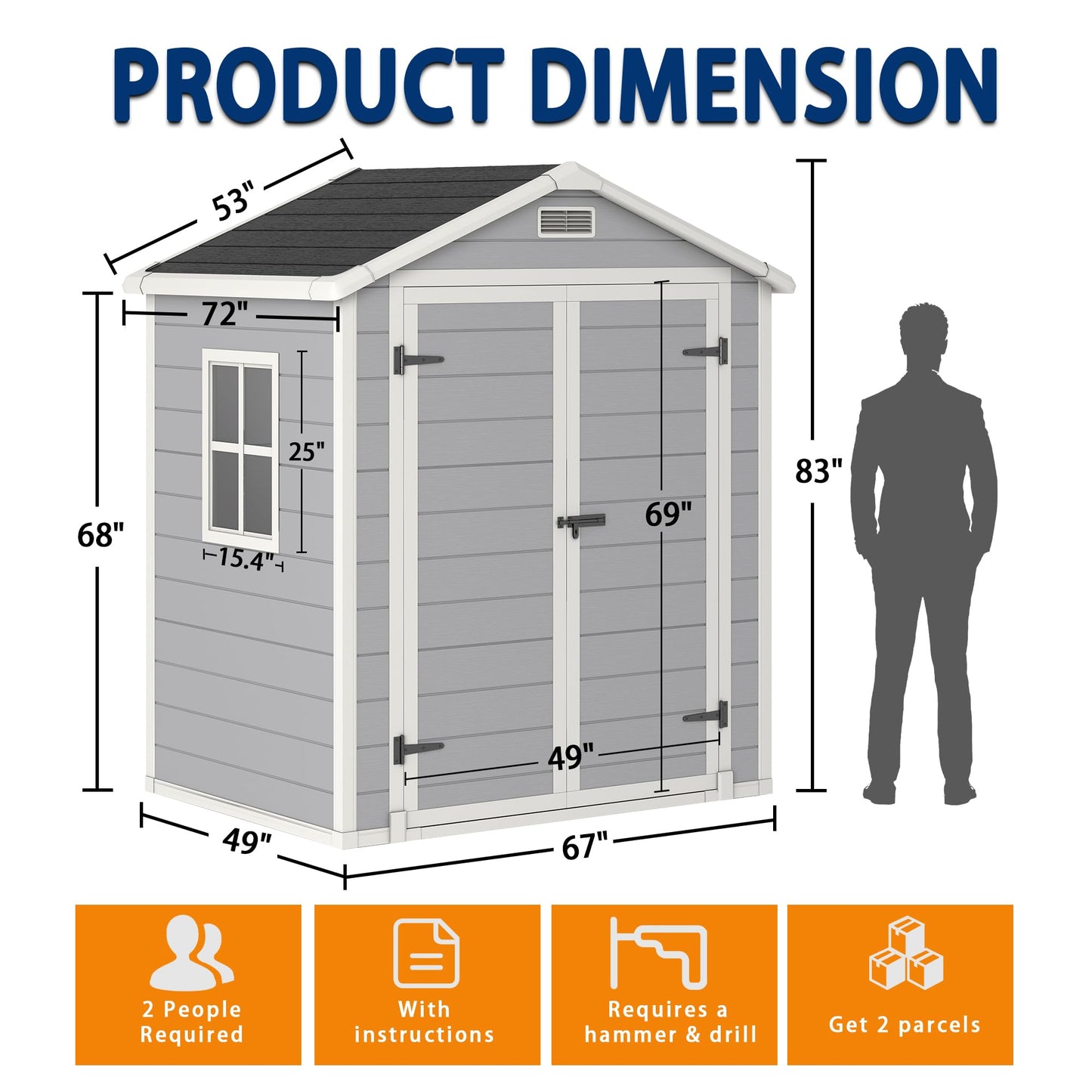 Outdoor Storage Shed, 6x4.4 FT Resin Shed with Floor, Weather-Resistant Plastic Garden Shed with Window, Lockable & Vents, for Garden Tool Outside Sheds, Bike Shed, Backyard Shed (Grey)