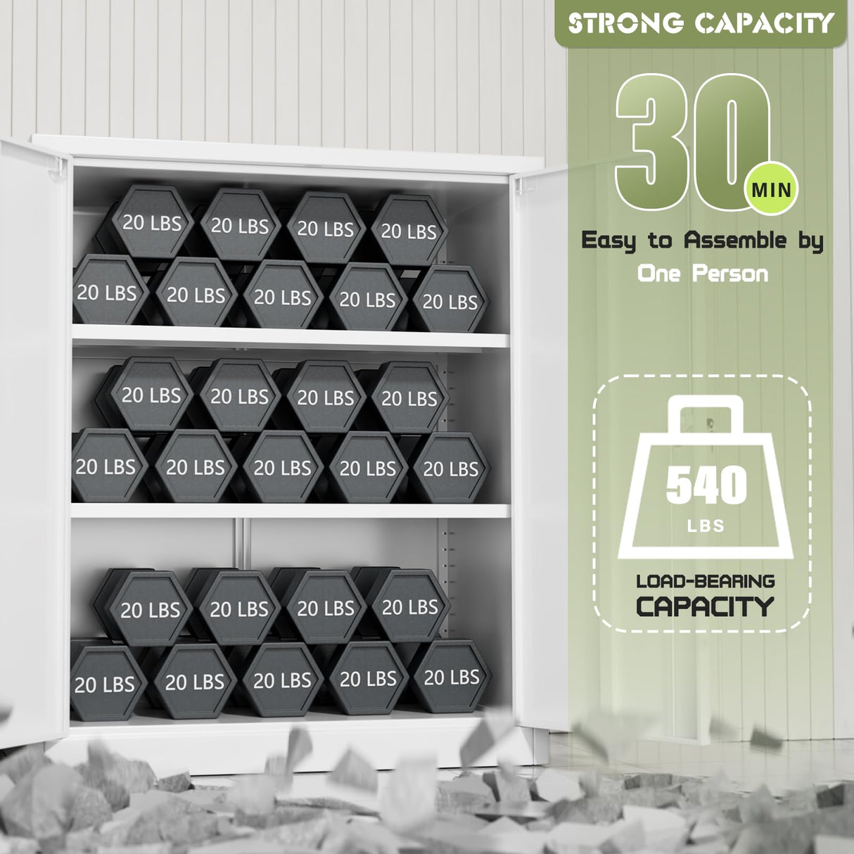 Oakmont Metal Storage Cabinet for Tool Organization, 36" Lockable Garage Storage Cabinets with 2 Doors and 4 Adjustable Shelves, Locking File Cabinet for Office, Home, School (36”-White) Oakcloud