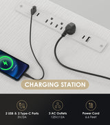 OffiGo Electric Standing Desk with 3-Piece Board, 71 Inch Height Adjustable Large Table with Power Outlets, Sit Stand Table, Writing Computer Desk for Home, Office, Workstation, White OffiGo