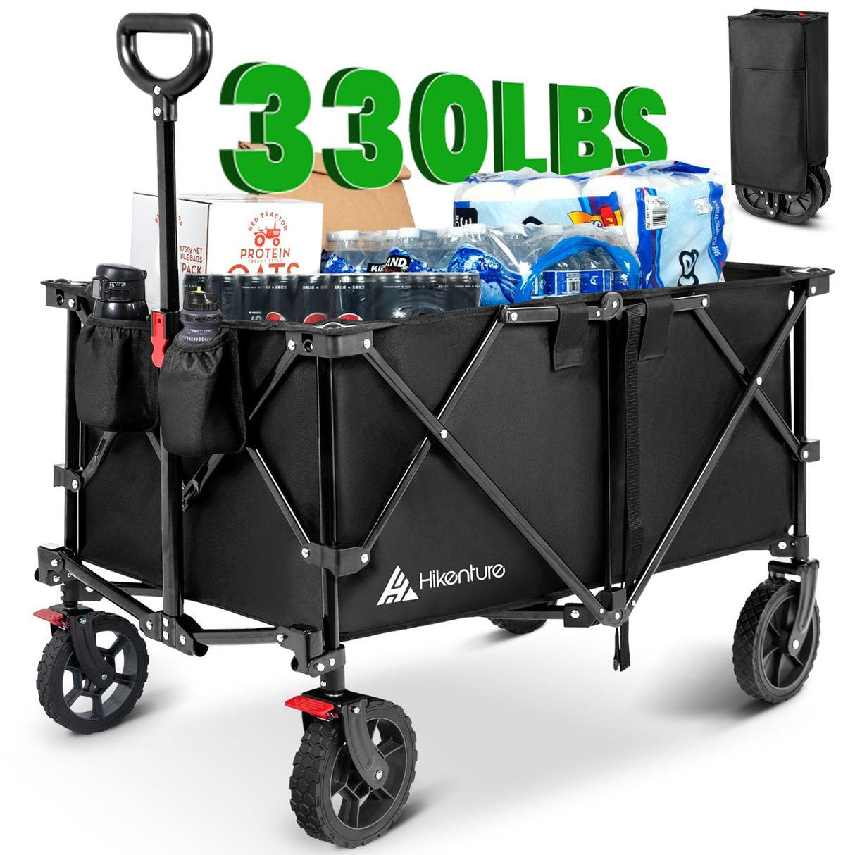 Hikenture Collapsible Wagon 330LBS Capacity, 200L Extra Large Wagons Carts Foldable, Heavy Duty Folding Wagon with All-Terrain Wheels, Utility Beach Wagon for Outdoor Garden Hikenture