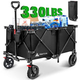 Hikenture Collapsible Wagon 330LBS Capacity, 200L Extra Large Wagons Carts Foldable, Heavy Duty Folding Wagon with All-Terrain Wheels, Utility Beach Wagon for Outdoor Garden Hikenture