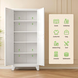 Washsemba 71'' Farmhouse Metal Storage Cabinet with Barn Doors,Steel File Cabinet for Home Office,Kitchen Pantry 4 Adjustable Shelves,Freestanding Cupboard for Kitchen,for Home Office,School (White) Washsemba