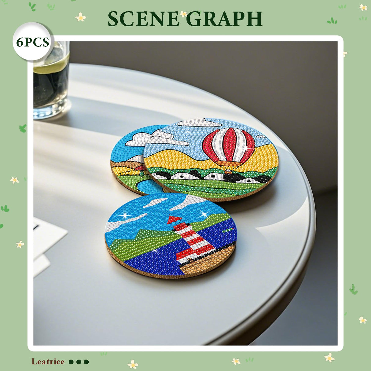 Leatrice 6PCS Diamond Art Coasters Small Diamond Painting Kits for Adults Diamond Dots Round Full Drill Diamond Coasters with Holder Easy Art Crafts for Beginners Women Cartoon Leatrice