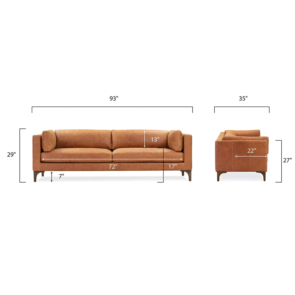 POLY & BARK Argan 93" Sofa in Full-Grain Pure-Aniline Italian Tanned Leather in Cognac Tan POLY & BARK