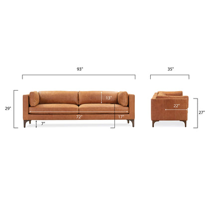 POLY & BARK Argan 93" Sofa in Full-Grain Pure-Aniline Italian Tanned Leather in Cognac Tan