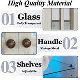 HRVEOCEI Lighted Curio Cabinets with Glass Doors,Wide Curio Display Cabinet with Lights, Farmhouse Glass Display Cabinet with Adjustable Shelves,Grid Design (Wide, White) HRVEOCEI