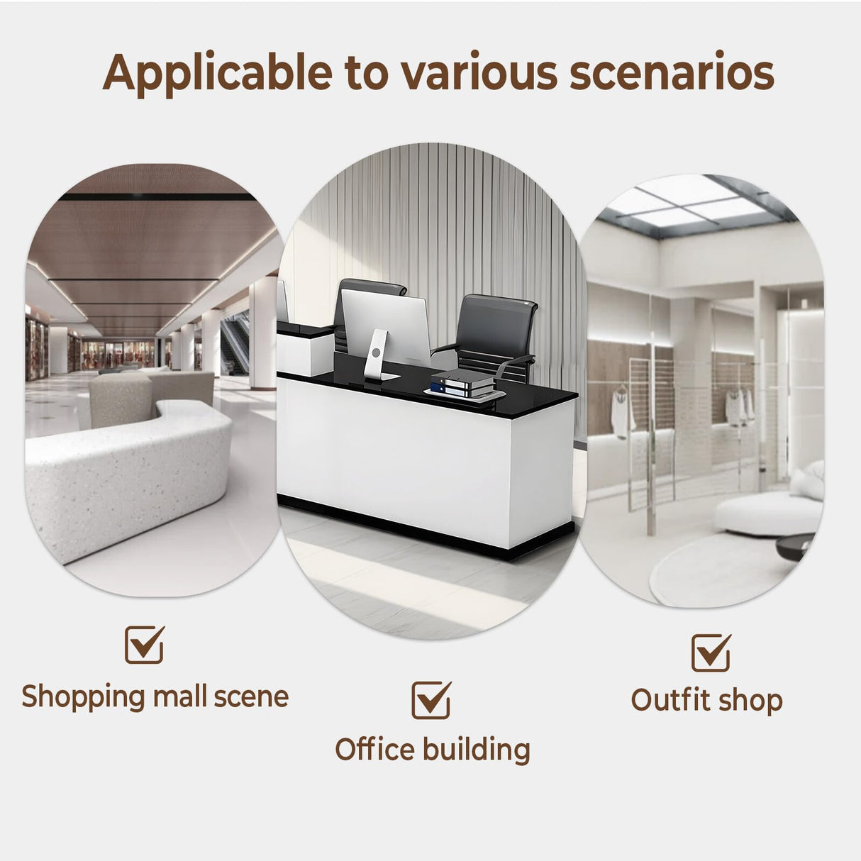 Huariifowm Modern Reception Desk Counter with with Counter & Lockable Srotage Drawers Office Wooden Front Desk with Keyboard Holder for Office (Pure White+Black/Left, 87" L*24" W*39" H) Huariifowm