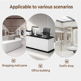 Huariifowm Modern Reception Desk Counter with with Counter & Lockable Srotage Drawers Office Wooden Front Desk with Keyboard Holder for Office (Pure White+Black/Left, 87" L*24" W*39" H) Huariifowm