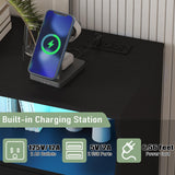 Black Dresser for Bedroom with 8 Drawers, 55 Inch Tall Wood Bedroom Dresser with Charging Station & LED Lights, Large Modern Dressers & Chest of Drawers for Bedrooms, Living Room, Hallway, Entryway Patikuin