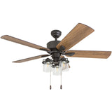 Prominence Home River Run, 52 Inch Farmhouse LED Ceiling Fan with Light, Pull Chain, Three Mounting Options, 5 Dual Finish Blades, Reversible Motor - 50566-01 (Bronze) Prominence Home