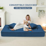 SUYOLS 2-in-1 Convertible Couch Bed with 2 Pillows - Folding Floor Couch & Sleeping Mattress - Washable Cover & Memory Foam Sleeper for Living Room/Guest Room/Home Office/Van Trip, Twin, Navy Blue SUYOLS