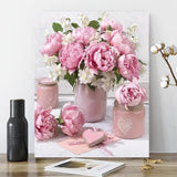 MaiMMaledy Paint by Numbers Kit for Adults Beginners Canvas Pictures with Framed Drawing Painting Acrylic Pigment with Wooden Triangle Easel Pink Flowers 8Wx12L inch MaiMMaledy