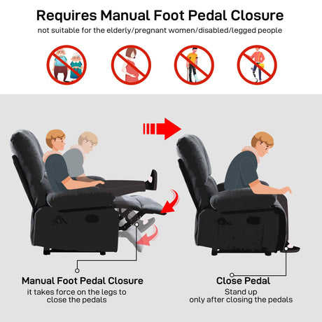 Oversized Recliner Chair 350 lb Weight Capacity, Plus Size 28 inch Large Wide Seat Manual Comfortable Fabric Recliner for Adults Living Room with Pockets Massage Heated Pillow (Modern, GREY-6008) HOMYEDAMIC