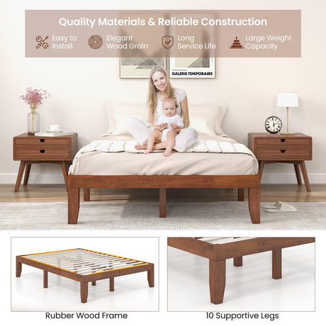 KOMFOTT 14-Inch Brown Cherry Solid Wood Platform Bed Frame with Under-Bed Storage KOMFOTT
