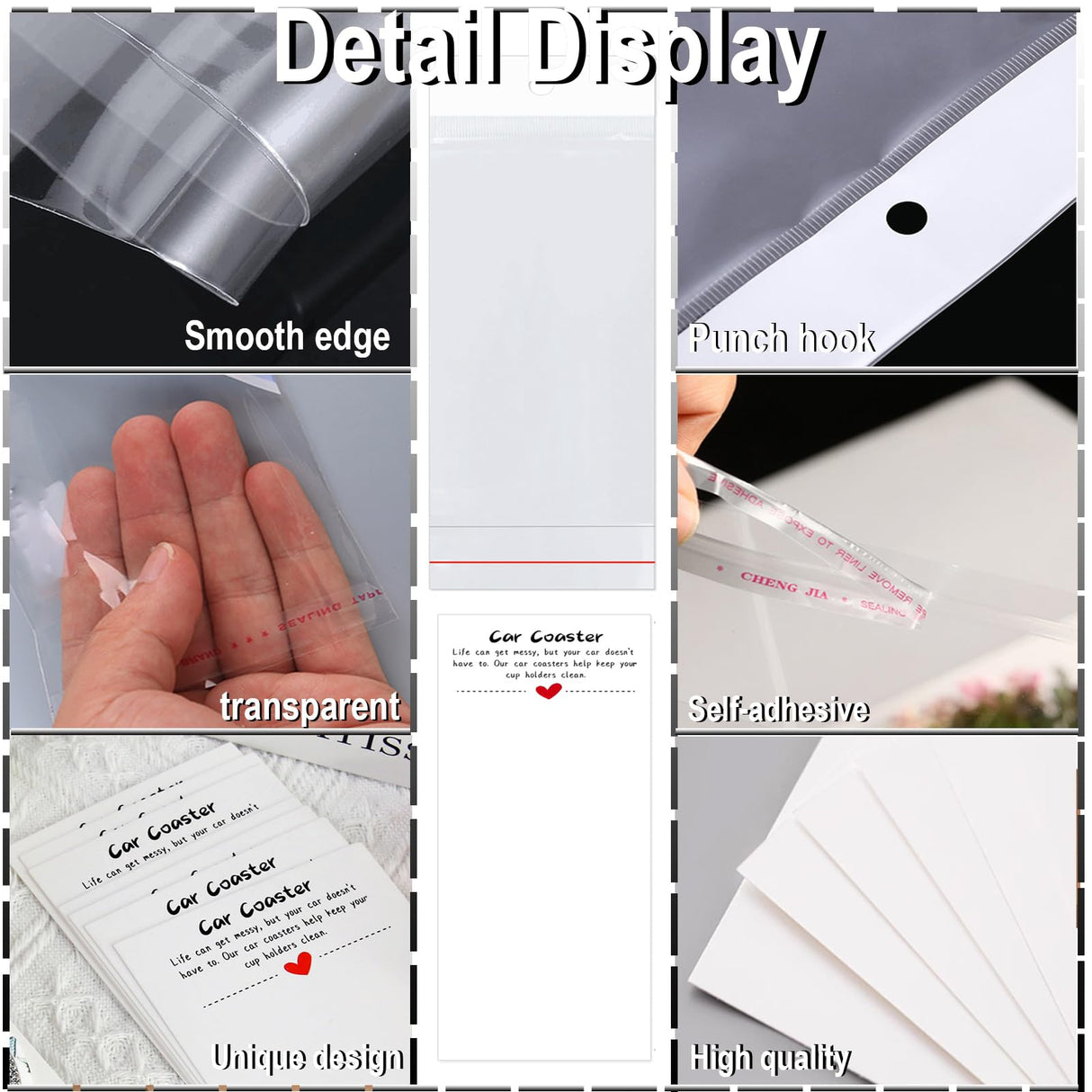 Potanro Car Coaster Packaging for Selling 100 PCS Sublimation Car Coasters Car Coaster Display Cards and Bag White Cards 6.8 x 2.9 Inch Self-Seal Bags Blanks Sublimation Blanks Bulk (White) Potanro