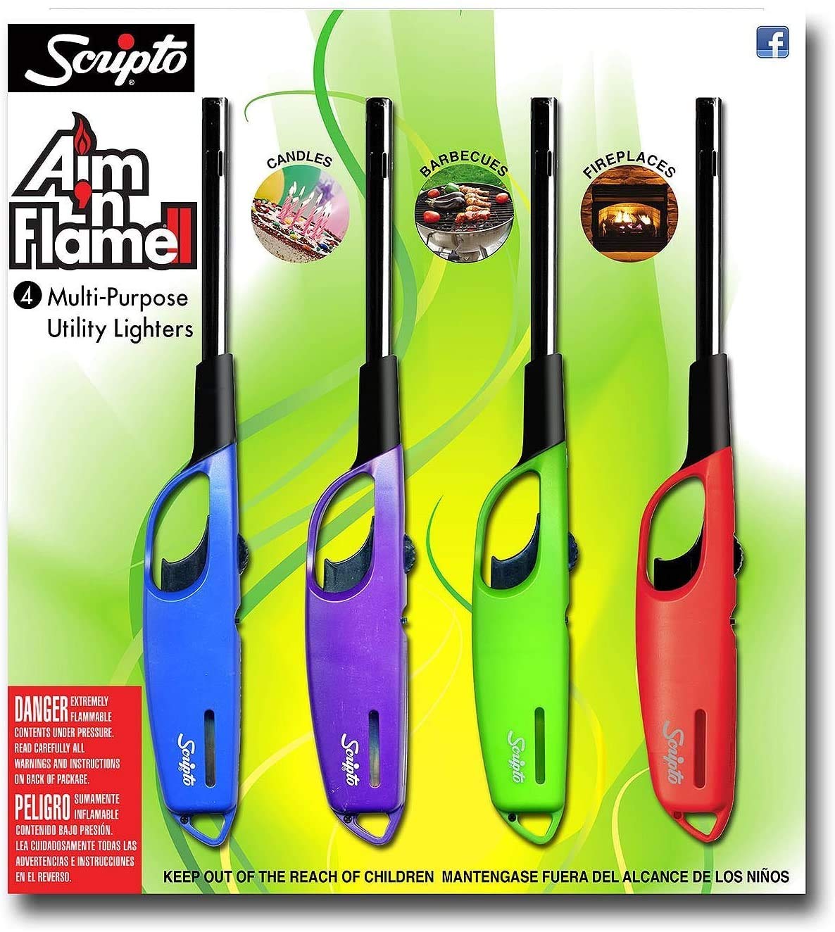 Scripto AIM 'N Flame Multi-Purpose Lighters, Pack of 4 Scripto