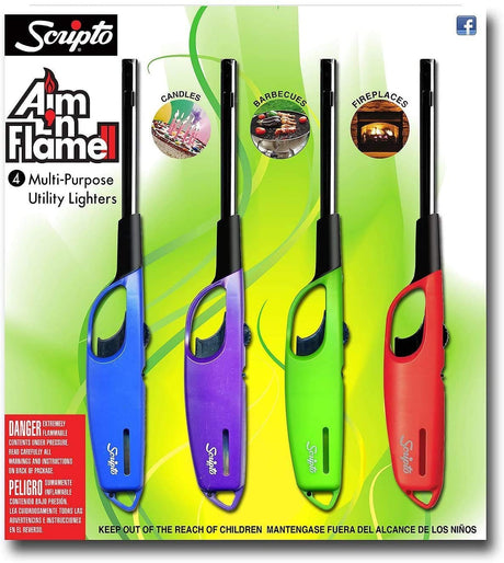 Scripto AIM 'N Flame Multi-Purpose Lighters, Pack of 4 Scripto