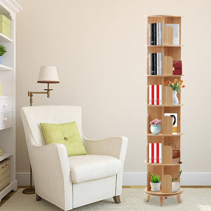 SHATUOA 360° Rotating Wood Narrow Bookshelf Organizer with 6 Tiers for Versatile Storage - WoodArtSupply