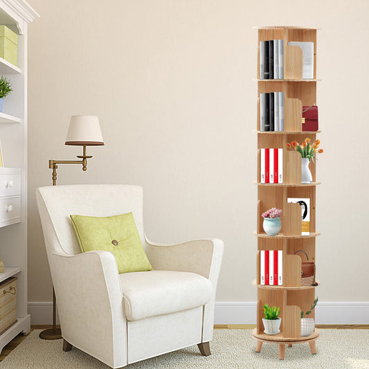 GNJINX 6-Tier Rotating Solid Wood Bookshelf - Stylish and Space-Saving Storage Rack - WoodArtSupply